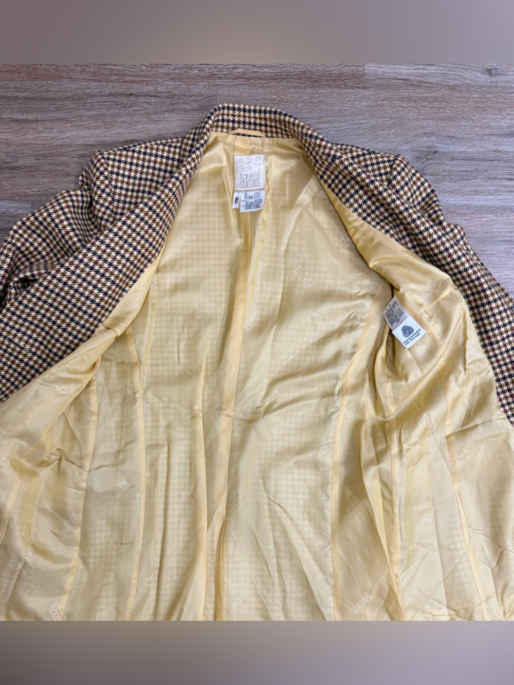 Laurel Classics Wool Cashmere Houndstooth Longline Blazer Jacket Old Money Sz S - Picture 13 of 13